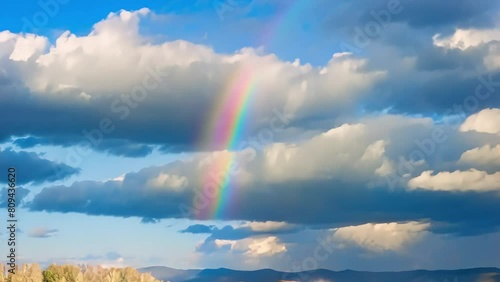 Blue sky Time lapse with colorful rainbow, rainbow in blue sky with clouds, beautiful rainbow, footage, 4k footage, videos, short video. animation, slow motion