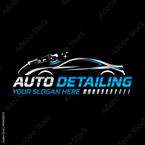 Sports vehicle auto detailing logo. Luxury motor car detailing emblem. Auto garage silhouette icon. Automotive dealership showroom