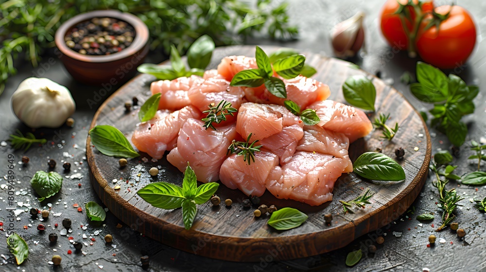 Raw Chicken Fillets Marinated with Herbs and Lemon