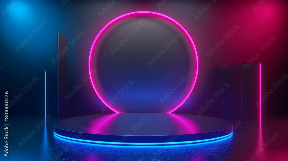 Glowing Neon Circle Podium with Vibrant Lighting and Futuristic Stage Design Glowing Neon Circle Podium with Vibrant Lighting and Futuristic Stage Design