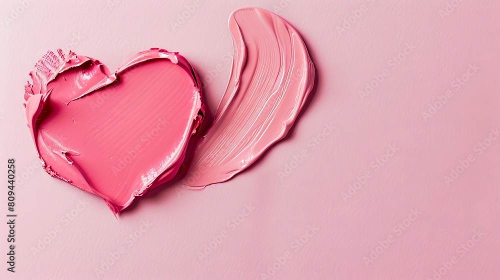 A pink lipstick with a heart shape on a white background.