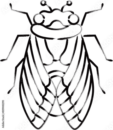 筆書き昆虫単品アイコン　蝉