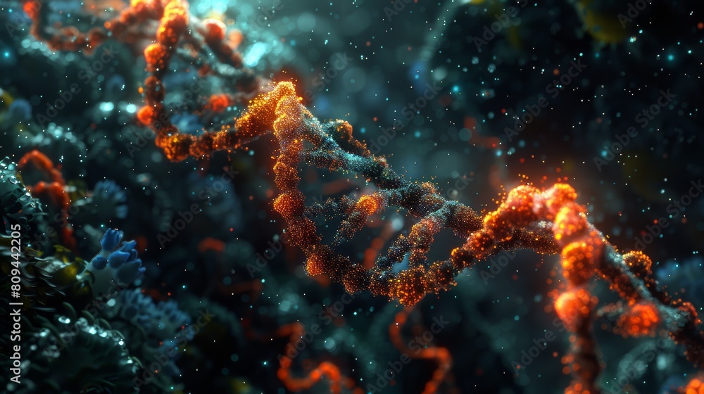 Glowing dna helix in cellular environment Glowing dna helix in cellular environment