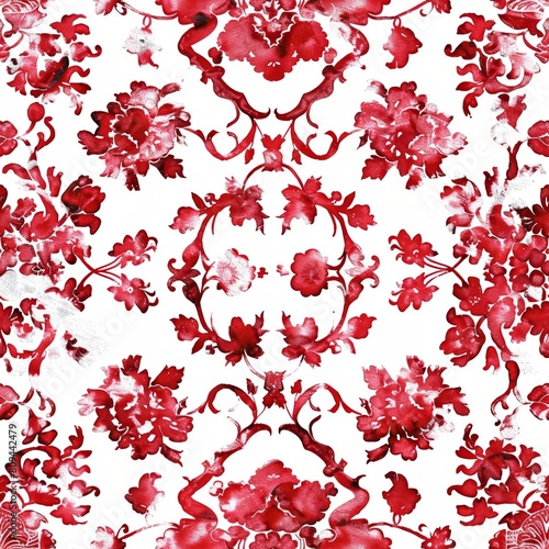 Watercolor Seamless pattern with red and white