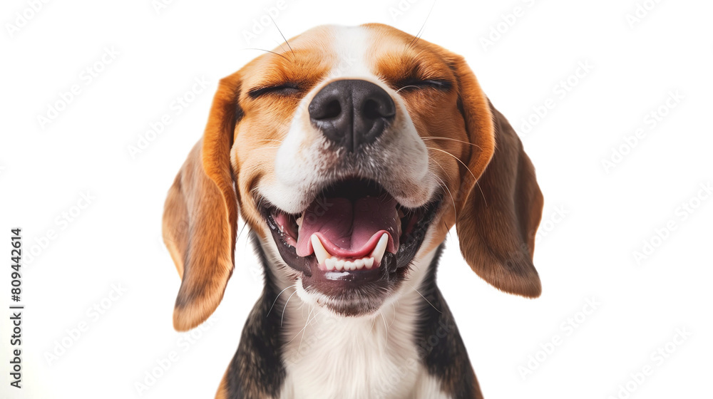Dog Laughing. Heartwarming and Hilarious: A Beagle's Laugh That Brightens Any Day, Beautifully Photographed in a Studio Setting. Image made using Generative AI