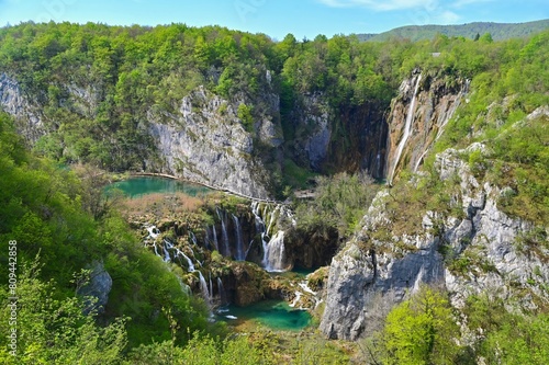 Beautiful Waterfall at Plitvice Lakes National Park in Croatia