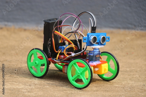 Prototype of a robotic car built as a STEM project that uses 3d printing and programming along with connections between electronic components