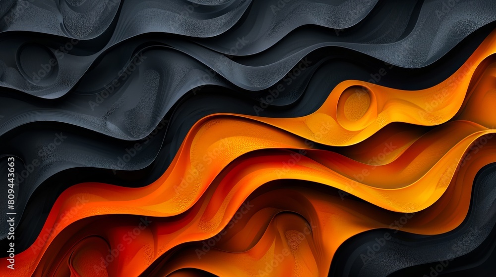 Black and orange waves on a black background. Black and orange waves on a black background.
