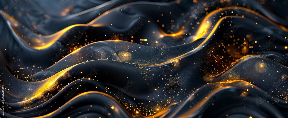 A black and gold abstract background with waves. A black and gold abstract background with waves.