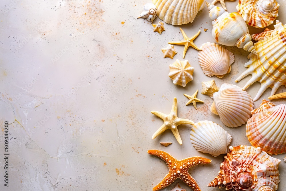 Seashells and starfish on a white background. Seashells and starfish on a white background.