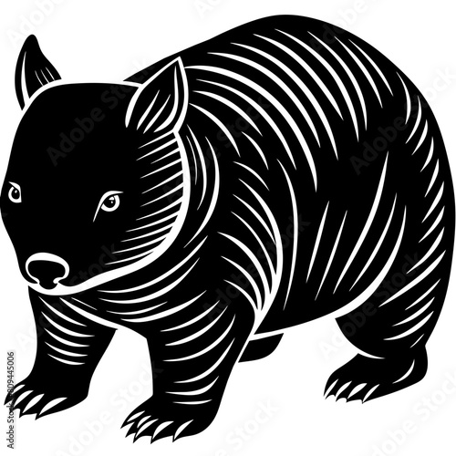 Black silhouette of wombat Graphic drawing on white background | Vector illustration