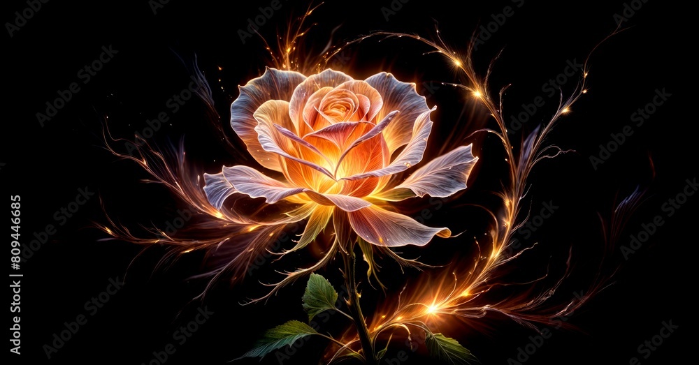 Rose Glow on Dark Background with Energy Swirls Rose Glow on Dark Background with Energy Swirls