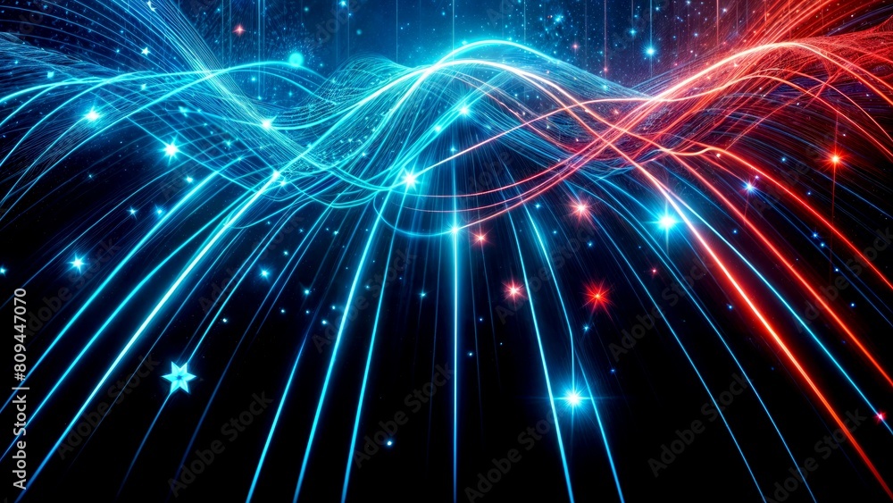 Sparkling Blue and Red Neon Lines on a Dark Background Sparkling Blue and Red Neon Lines on a Dark Background