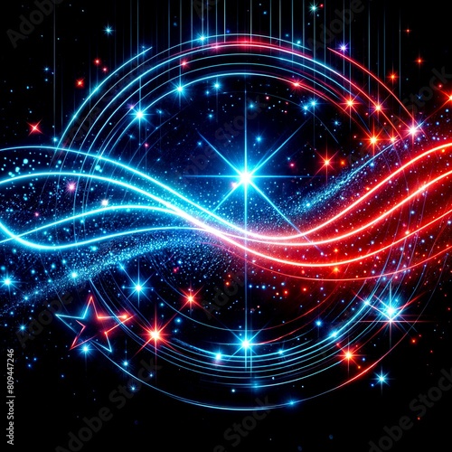 Sparkling Blue and Red Neon Lines on a Dark Background