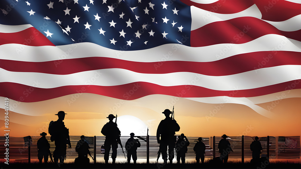 Memorial day background, memorial day wallpaper with us flag, ai