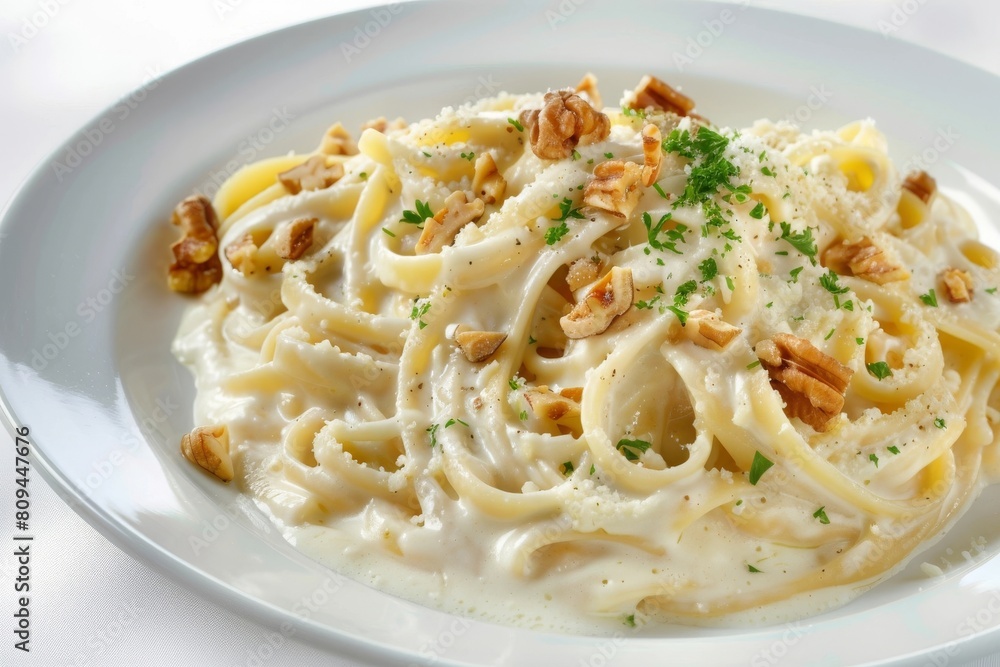 Delicious Alfredo Linguine with Fresh Parsley and Chopped Walnuts Delicious Alfredo Linguine with Fresh Parsley and Chopped Walnuts