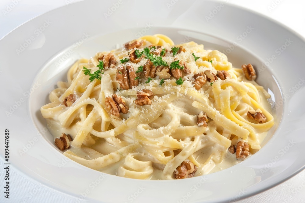 Rich and Flavorful Alfredo Linguine with Parmesan Creamy Sauce and Nuts