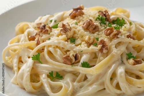 Creamy Parmesan Alfredo Linguine with Nuts and Fresh Herbs
