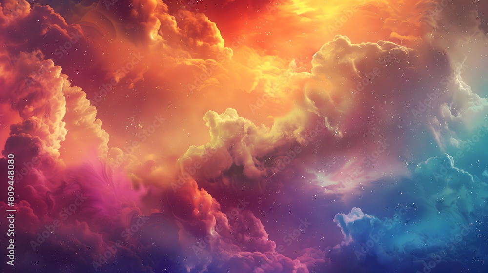 A celestial ballet of vibrant colors dancing within cosmic fog