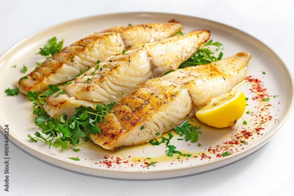 Elegant Presentation of Ale Poached Halibut with Lemon Elegant Presentation of Ale Poached Halibut with Lemon