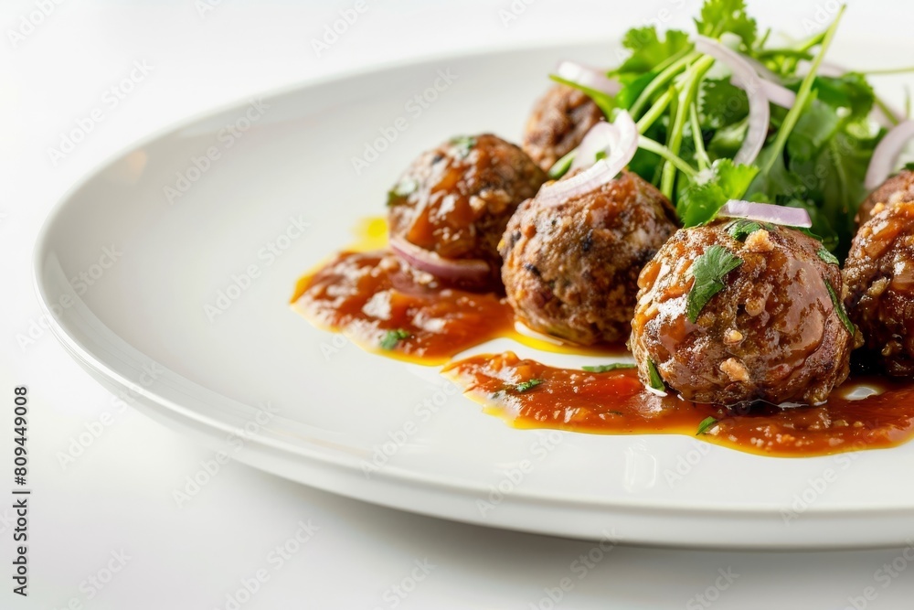 Enticing Meatballs with Tangy Cuban Catsup and Fresh Greens