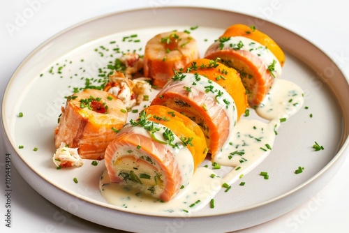 Alaskan Seafood Roulade with Caramelized Yams and Fresh Herbs