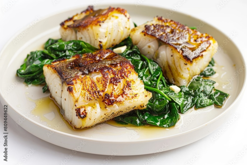 Succulent Black Cod Fillets with Acacia Honey and Garlic Spinach Succulent Black Cod Fillets with Acacia Honey and Garlic Spinach