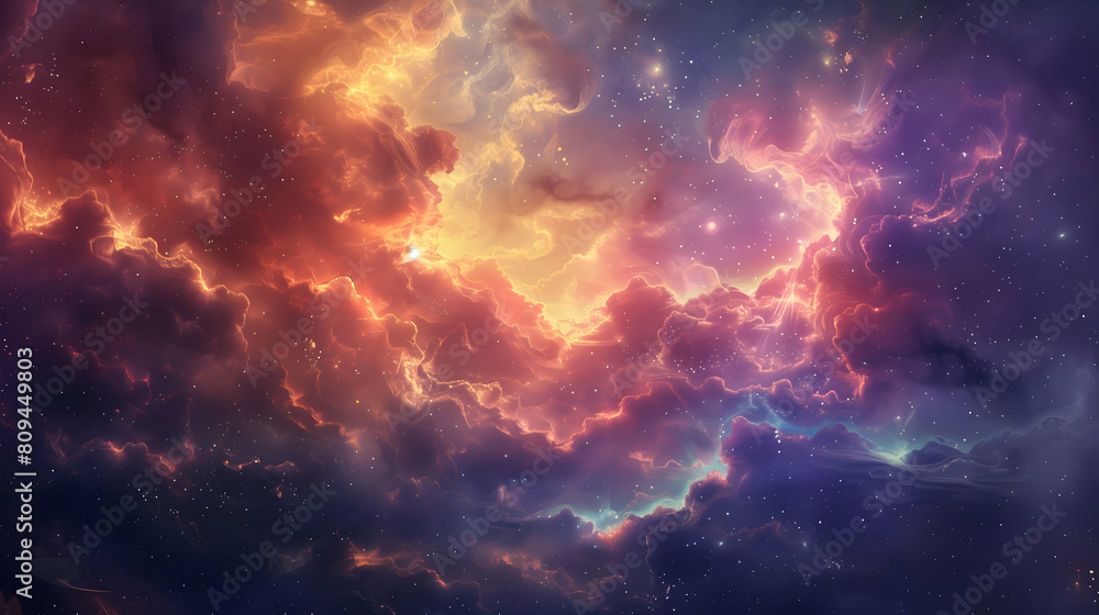 A celestial spectacle of hues twirling within cosmic clouds