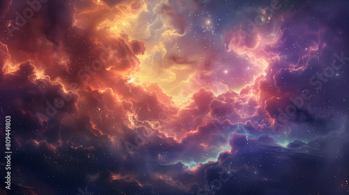 A celestial spectacle of hues twirling within cosmic clouds