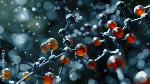 Abstract molecular structure with luminous spheres