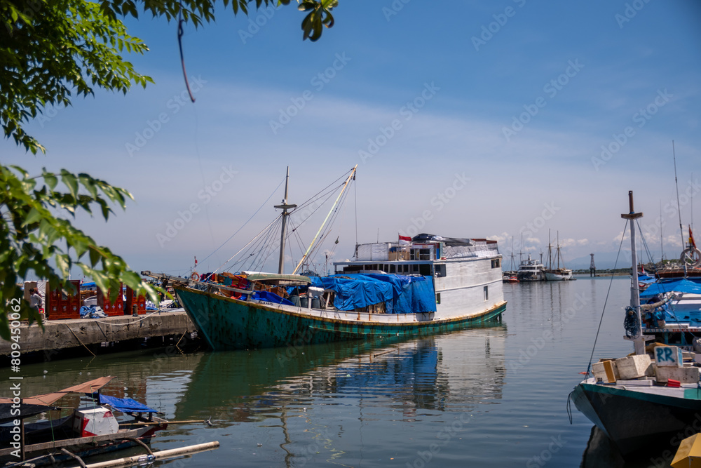 Wooden boats anchor at Paotere Traditional Harbour.Its located 4 km north of Makassar City. 