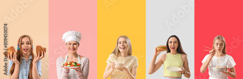 Set of young women with tas...