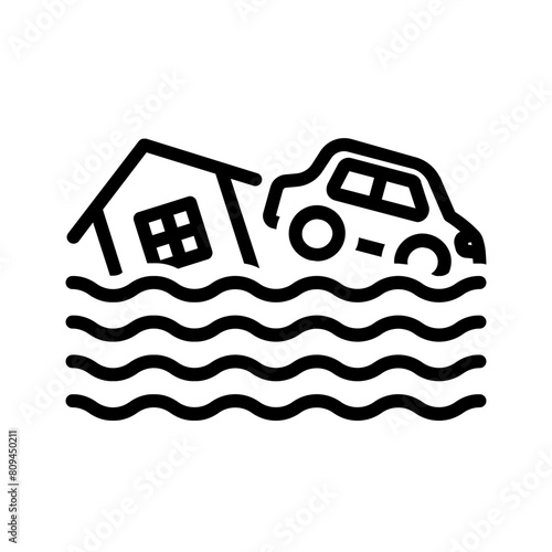 Vector black line icon for Flood