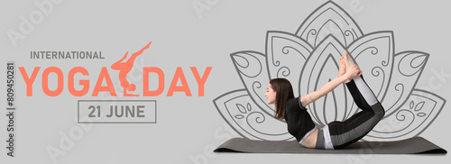 Wallpaper Mural Sporty young woman training on mat against light background Torontodigital.ca