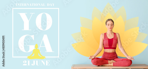 Young woman practicing yoga...