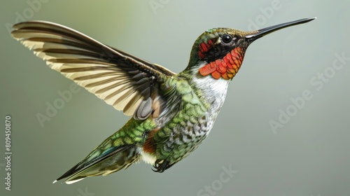 Male Ruby throated hummingbird flying photo