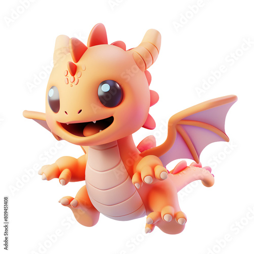 cute Adorable 3d rendered cute happy smiling and joyful baby dragon cartoon character on white background . transparent background . ai generative