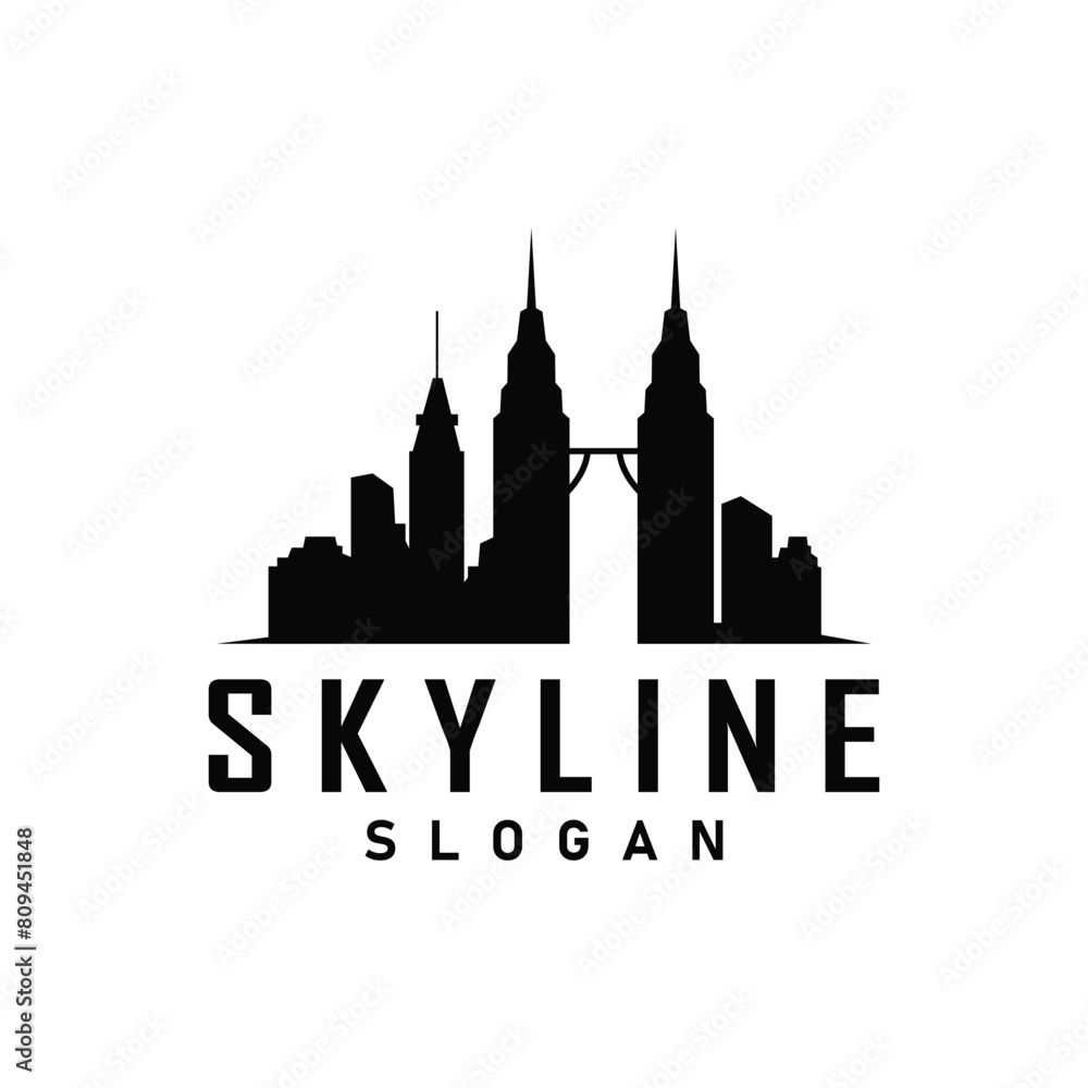 Fototapeta premium Skyscraper black silhouette design beautiful city skyline logo with tall building city illustration for template and branding