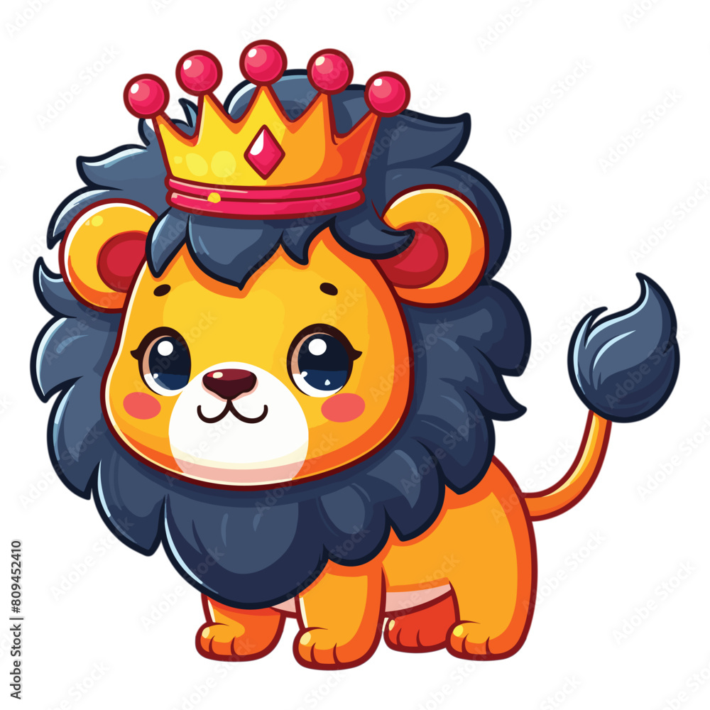 Naklejka premium Vector cute Cartoon lion wearing a crown