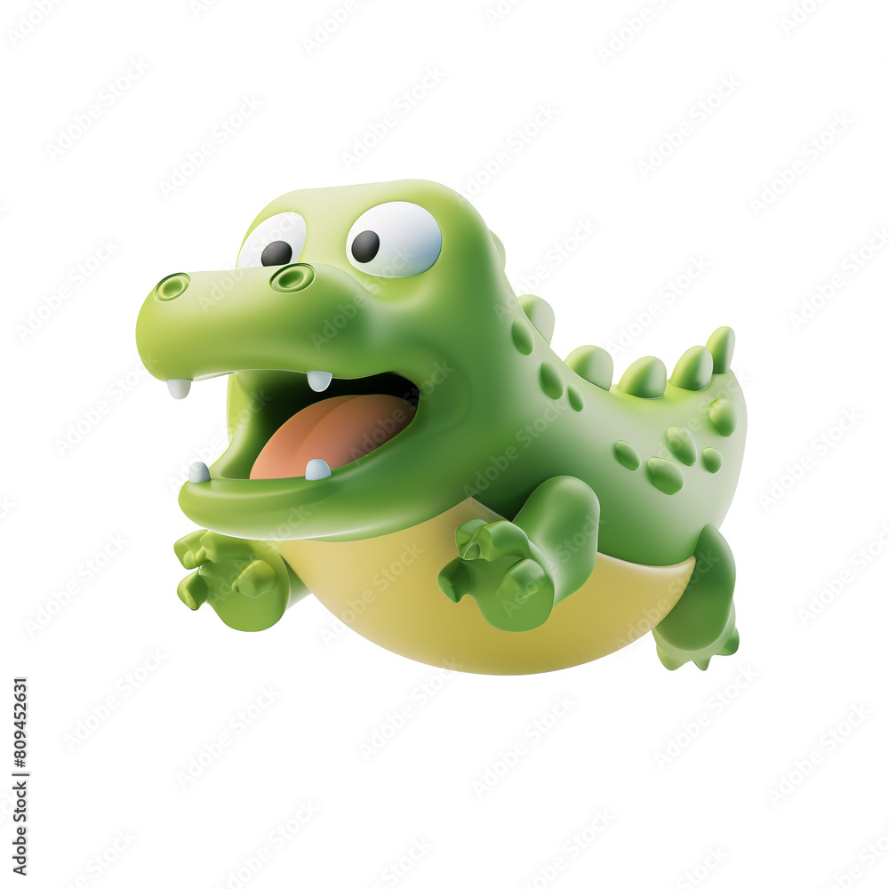 Fototapeta premium cute baby crocodile 3d rendering , cute crocodile icon illustration . ai generative
