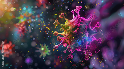 An abstract representation of a virus being quarantined by antivirus software, with vibrant colors against a dark background.