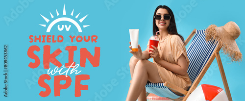 Young woman with sunscreen ...