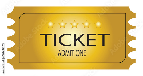 golden ticket pass for movie, theater, circus vector illustration eps 10.