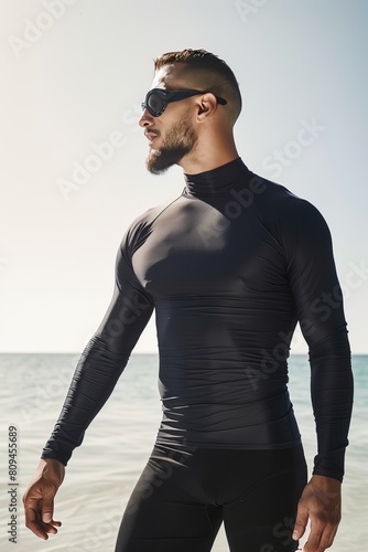 man black long sleeved swimming top mockup