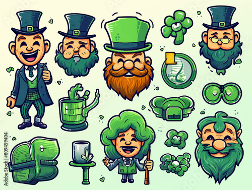St. Patricks Day vector design elements set. St Patricks day traditional symbol set illustration cut out isolated background.