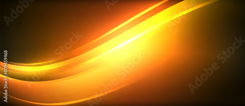 An artistic representation of a scorching Amber and Orange wave against a black backdrop, reminiscent of a celestial body setting over the horizon in a peachcolored sky
