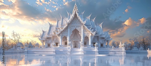 Magnificent Wat Benchamabophit Marble Temple in Thailand with Ornate Spires Reflecting on Tranquil