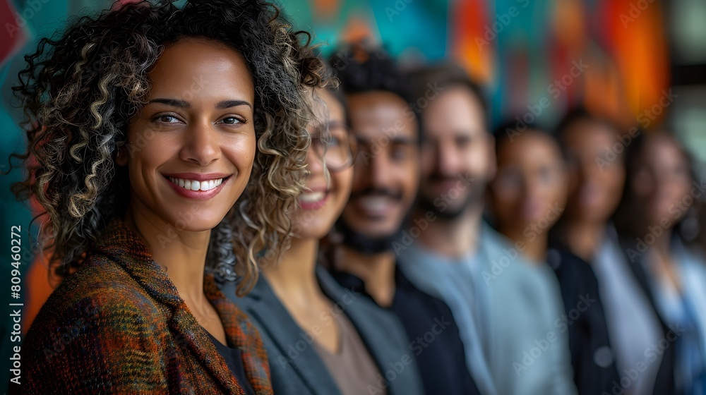 Obraz premium Diverse Team of Smiling Professionals in Vibrant Studio Portrait