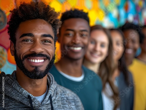 Smiling Diverse Group Headshots on Colorful Urban Background