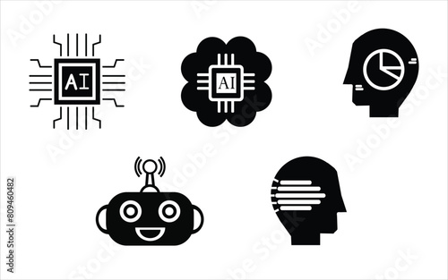 AI vector, artificial intelligence technology concept, black icons, signs and symbols high quality, vector,